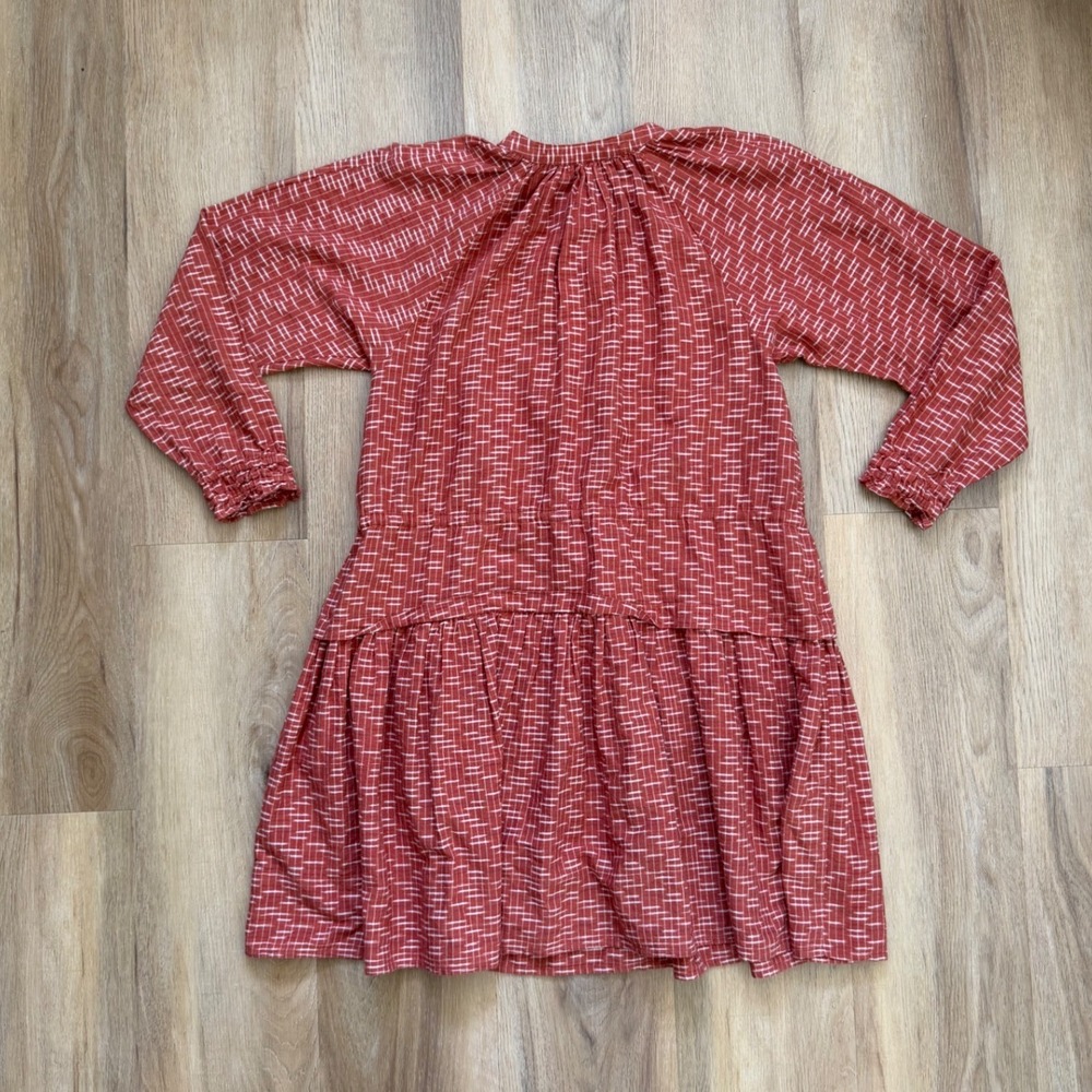 A Piece Apart Rust block Print Tiered Mini Dress Small Long Sleeve boho prairie - Picture 3 of 6